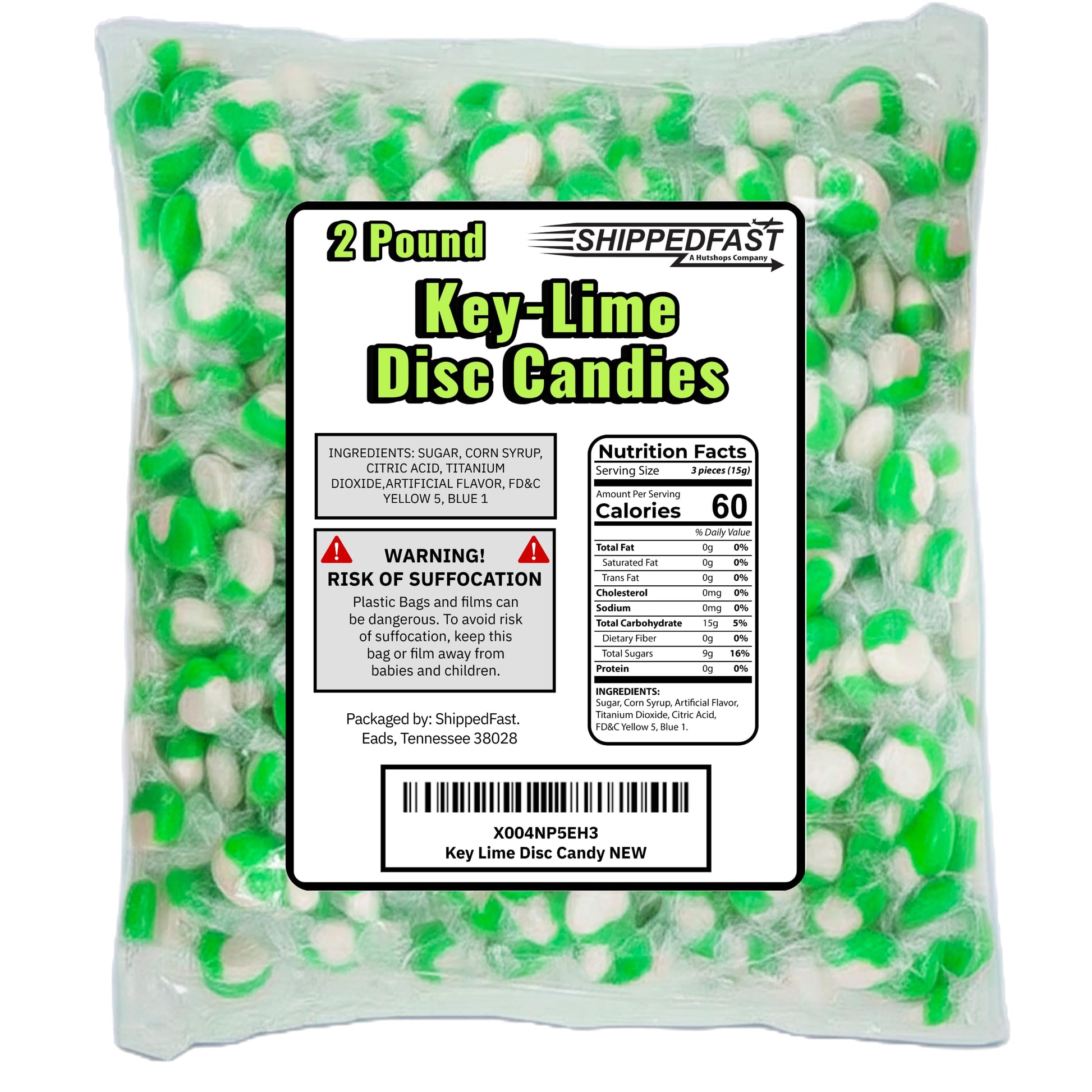 Shippedfast Key Lime Candies - Individually Wrapped Hard Candy, 2 Pound Bag, 28.194 cm Height
