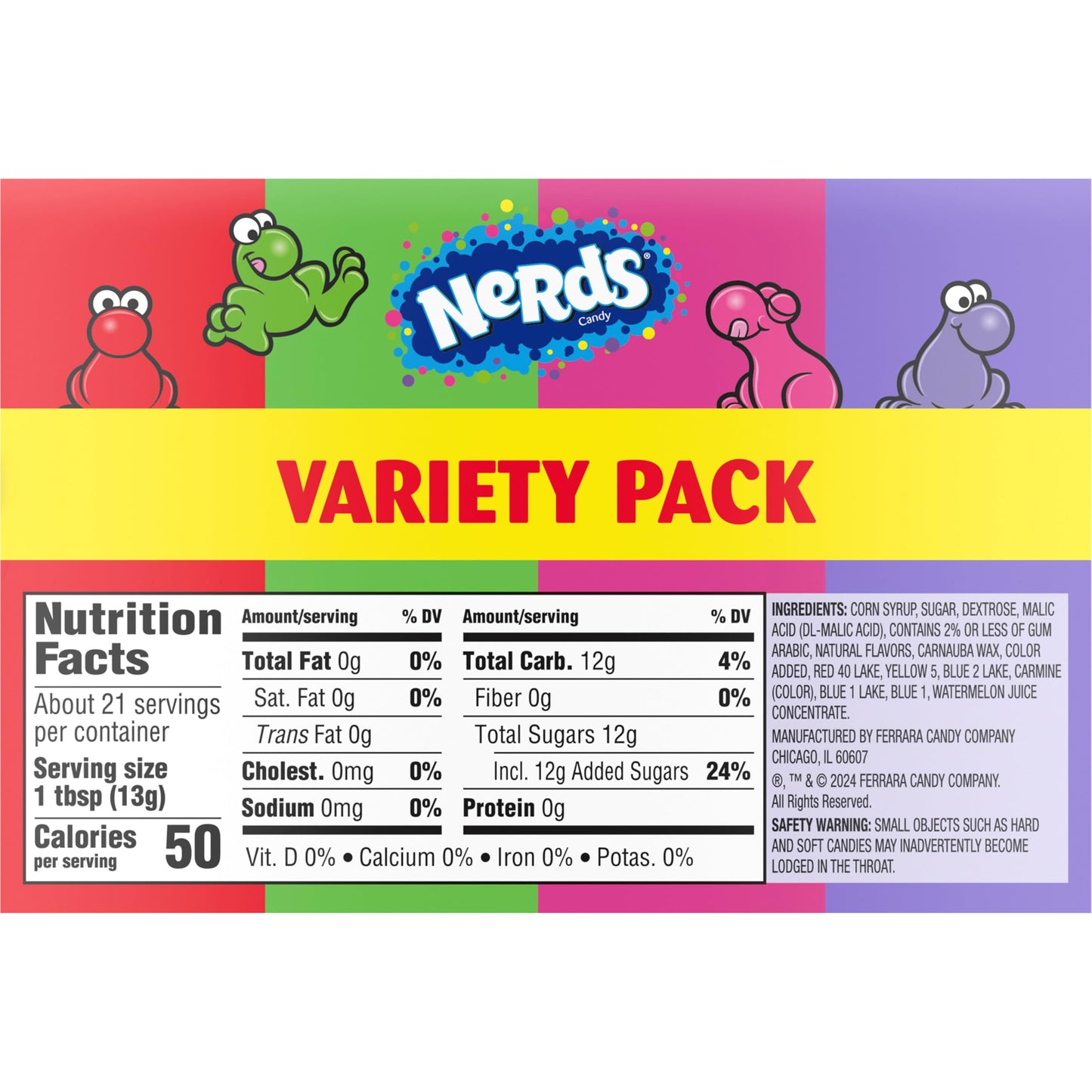 NERDS Candy, Dual Variety Pack, Grape & Strawberry, Watermelon & Cherry, Crunchy Fruity Chews, 9.9 oz (Pack of 6)
