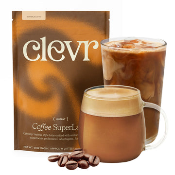 Clevr Blends Mushroom Coffee Latte, Instant Powder With Oat Milk, Lions Mane, Reishi Mushroom, 100% Arabica Coffee Beans Medium