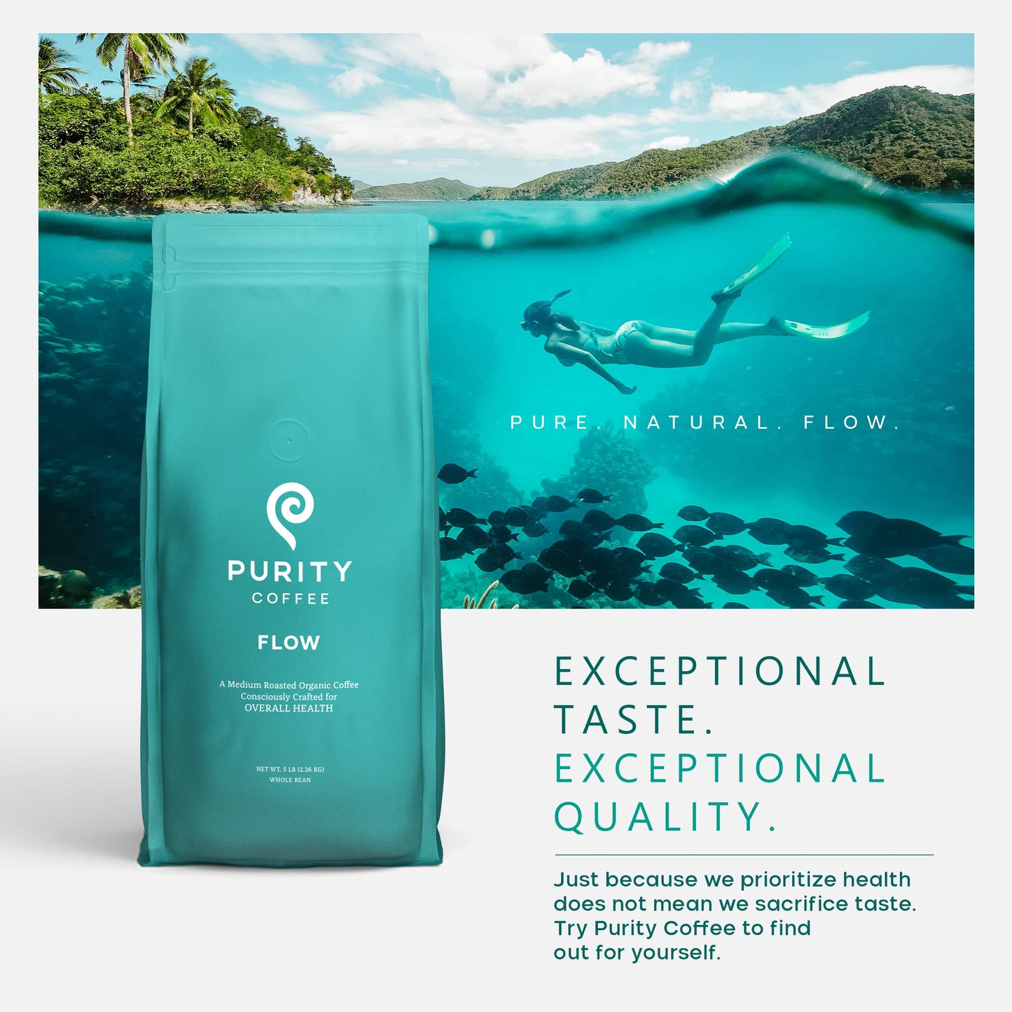 Purity Coffee Flow Medium Roast Organic Coffee - Usda Certified Organic Specialty Grade Arabica Whole Bean Coffee - Third Party