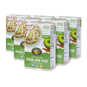 Nature's Path Organic Gluten Free Spiced Apple Plus Flax Instant Oatmeal, 48 Packets (Pack Of 6), Non-GMO, 28g Whole Grains, 4g