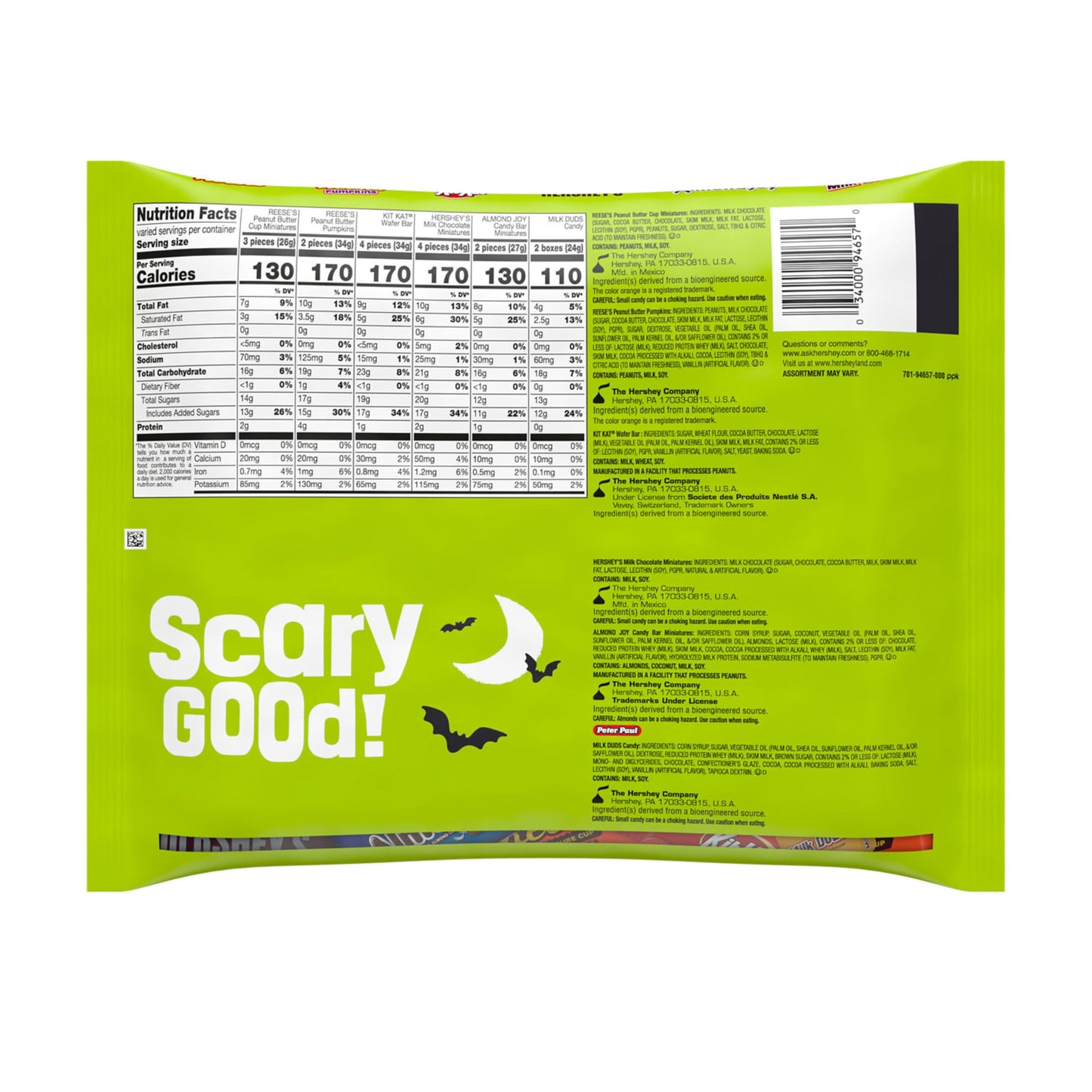 HERSHEYS Assorted Flavored, Halloween Candy Bag, 23.05 oz (55 Pieces)