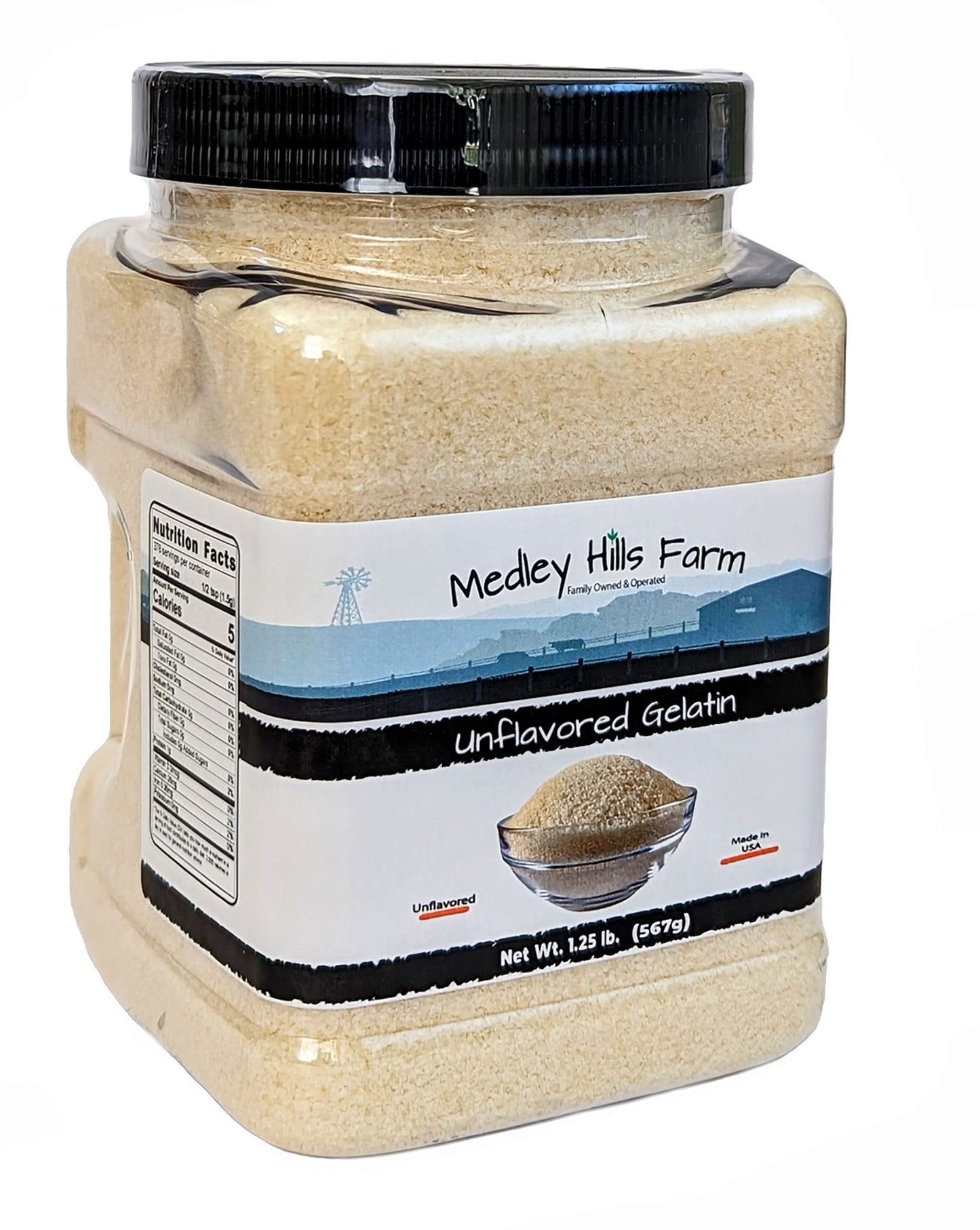 Unflavored Gelatin By Medley Hills Farm 1.25 Lbs. In Reusable Container - Gelatin Powder Unflavored Thickening Agent. Made In Usa.