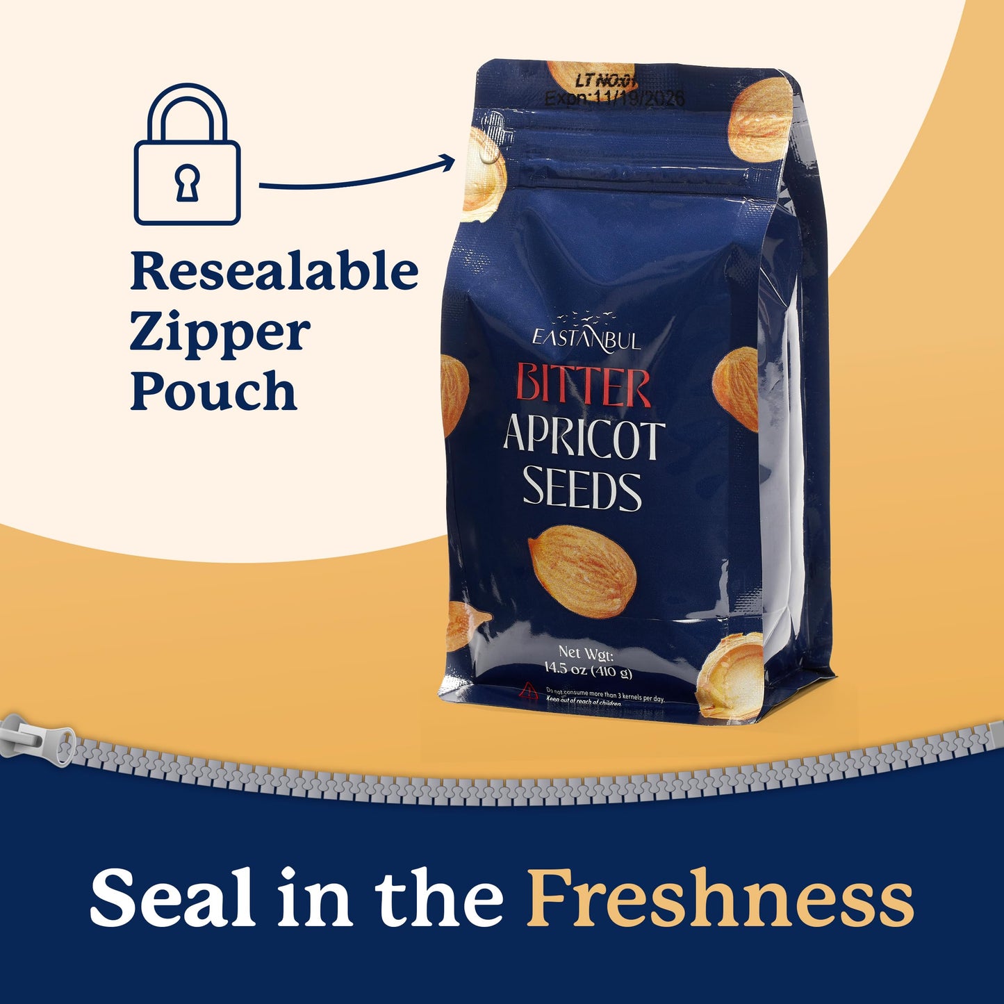 Eastanbul Apricot Seeds, Raw & Bitter Kernels, 14.5oz (410g), Vegan, Gluten Free, Non-GMO, Brown