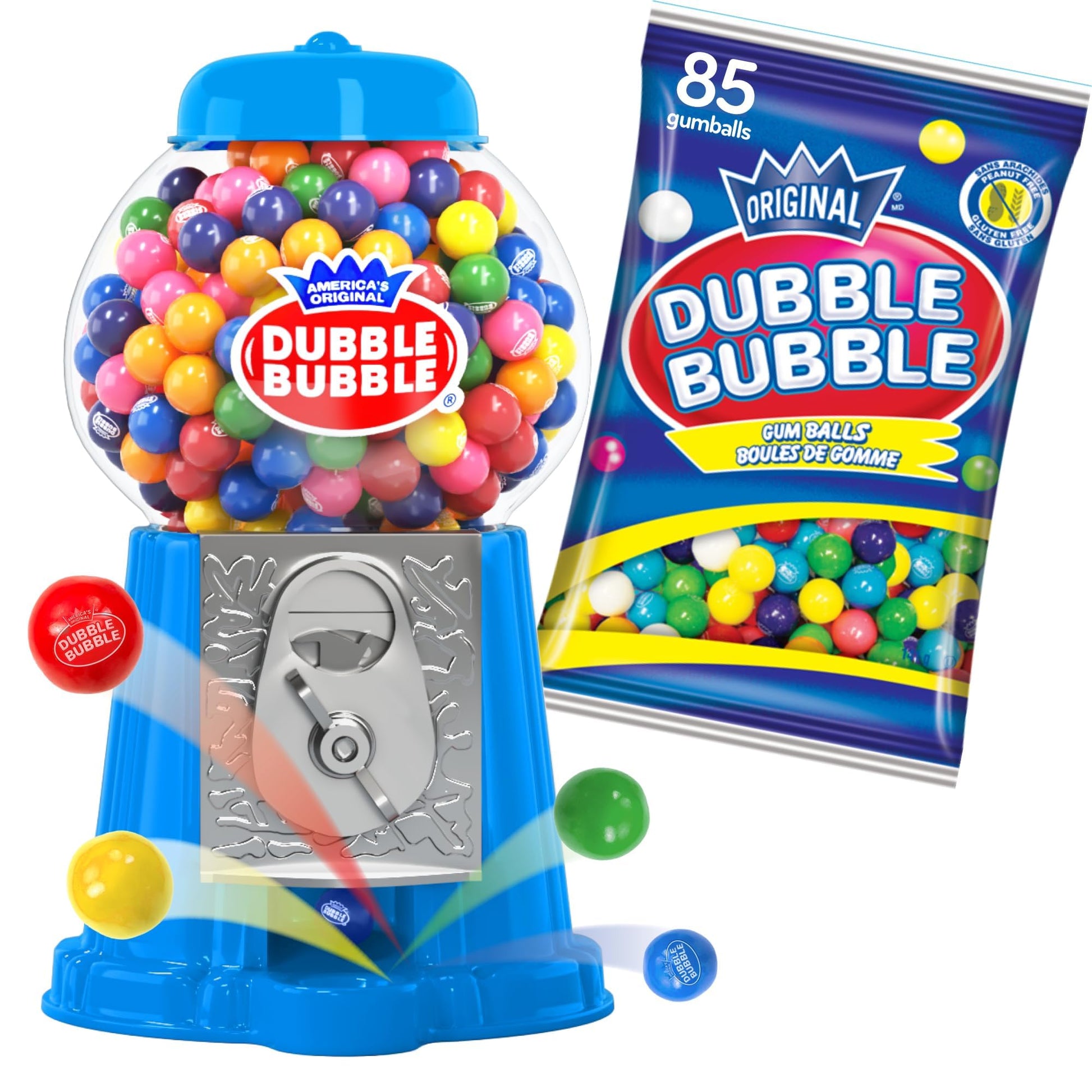 8.5'' Gumball Machine With 85 Gumballs - Coin-Operated, Double Bubble Gum Dispenser Bank Toy For Kids - Light Blue