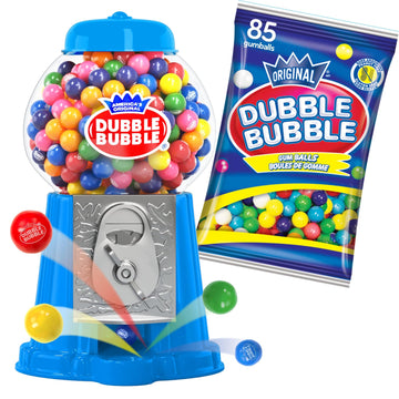 8.5'' Gumball Machine With 85 Gumballs - Coin-Operated, Double Bubble Gum Dispenser Bank Toy For Kids - Light Blue