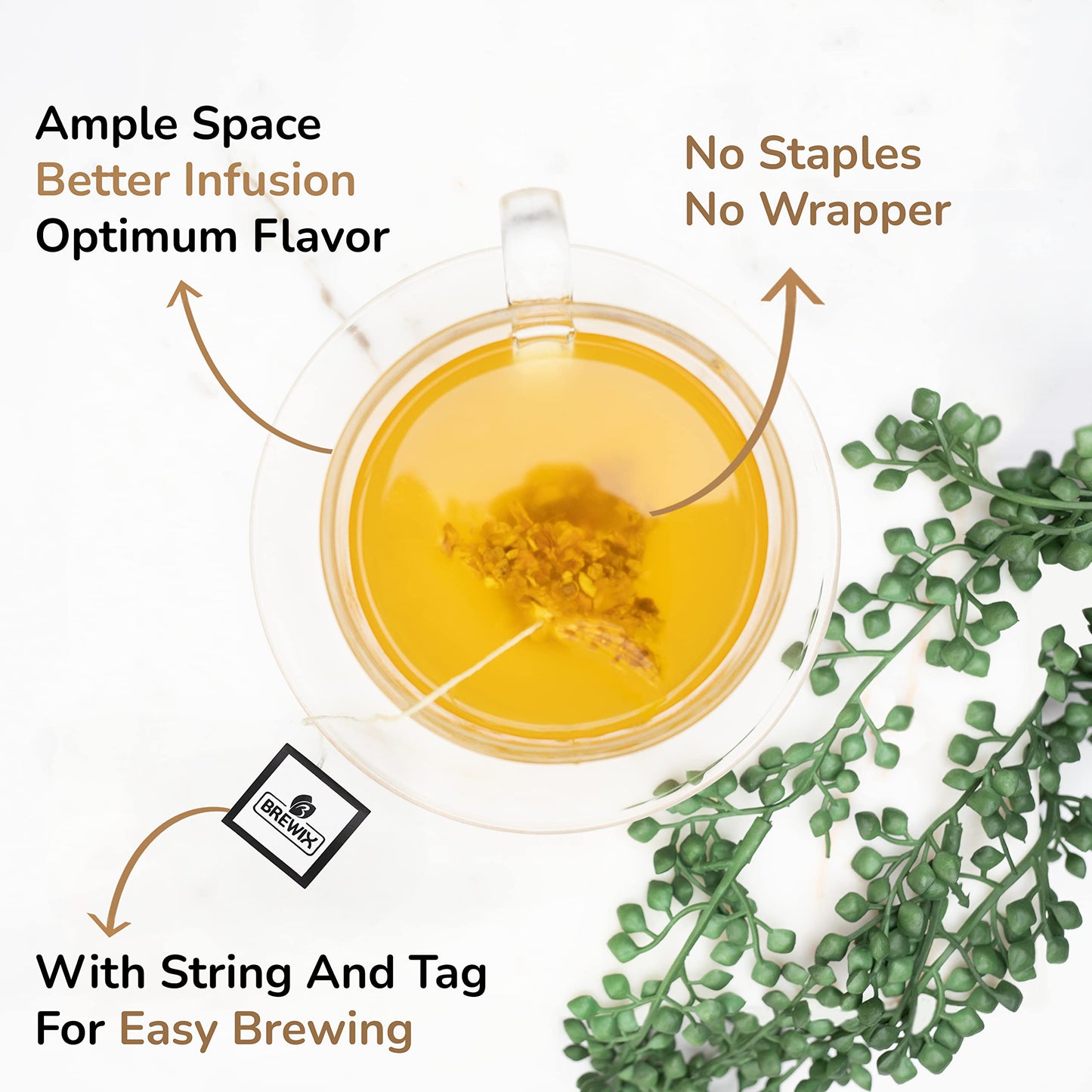 BREWIX Turmeric Ginger Herbal Tea Bags - 20 Pyramid Bags, Naturally Caffeine Free, Pure Herbal Blend, Resealable Ziplock Pouch