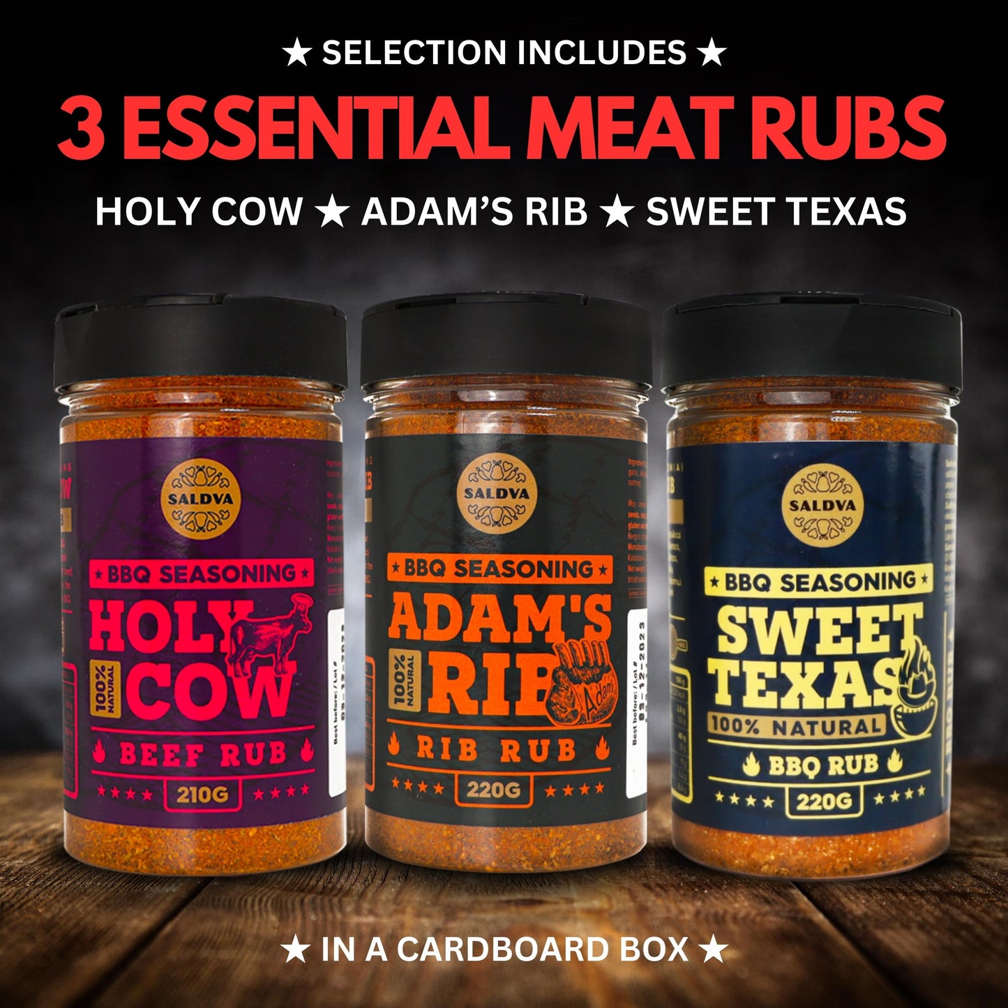 Meat Lovers S Of Enhanced Bbq Seasonings - Holy Cow, Sweet Texas & Adams Ribs Bbq Rubs | Pack Of 3 | 100% Natural | Spice Gift For Foodie
