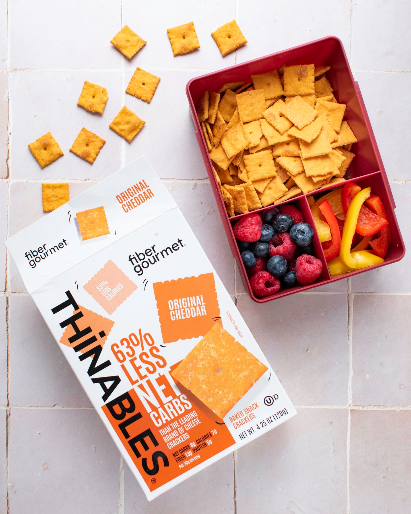 Fiber Gourmet Thinables Baked Cheese Crackers Healthy Low Net Carb Keto - Real Cheddar, High Fiber, 70 Calories, 6g Net Carbs, 1