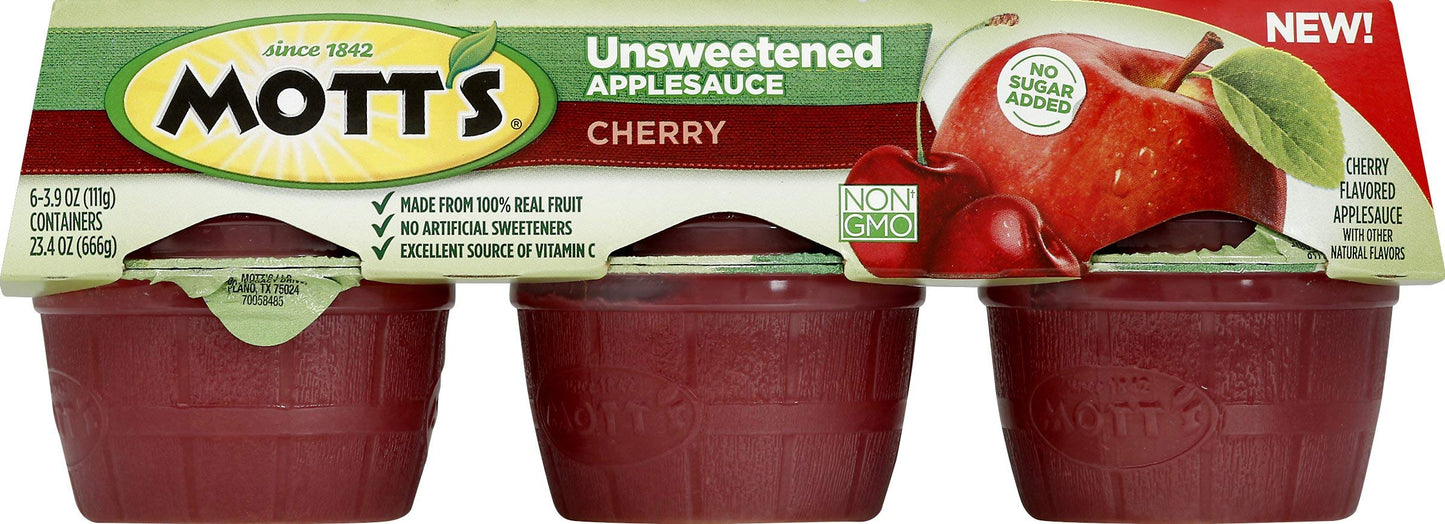 Motts, Applesauce Cherry, (6 Count of 3.9 oz Containers) 23.4 oz