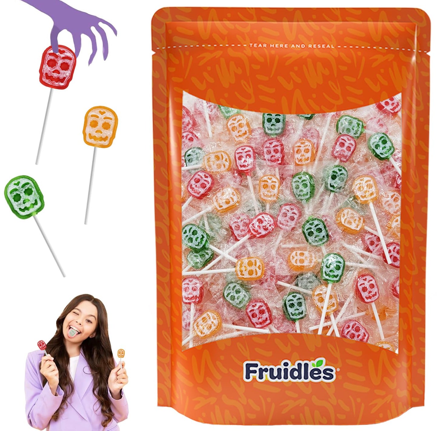 Halloween Multicolor Skulls Tattoo Lollipop Suckers Candy  Great for Halloween Goody Bag Fillers  Individually Wrapped  6 gram Pop (Half-Pound)