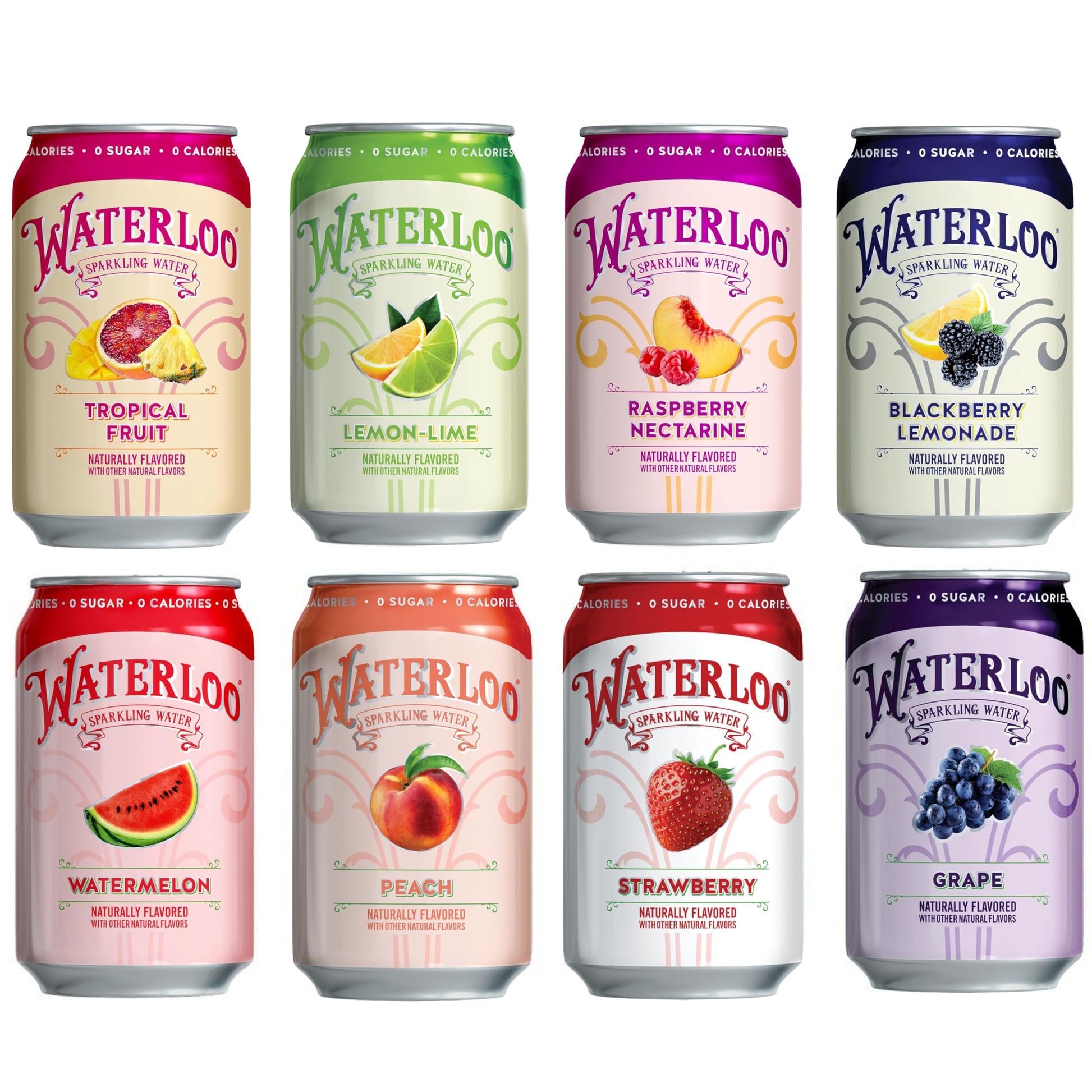 fitluv Waterloo Sparkling Fruit Flavored Water Variety Pack, Zero Calorie, 12 Fl Oz (Pack of 24)