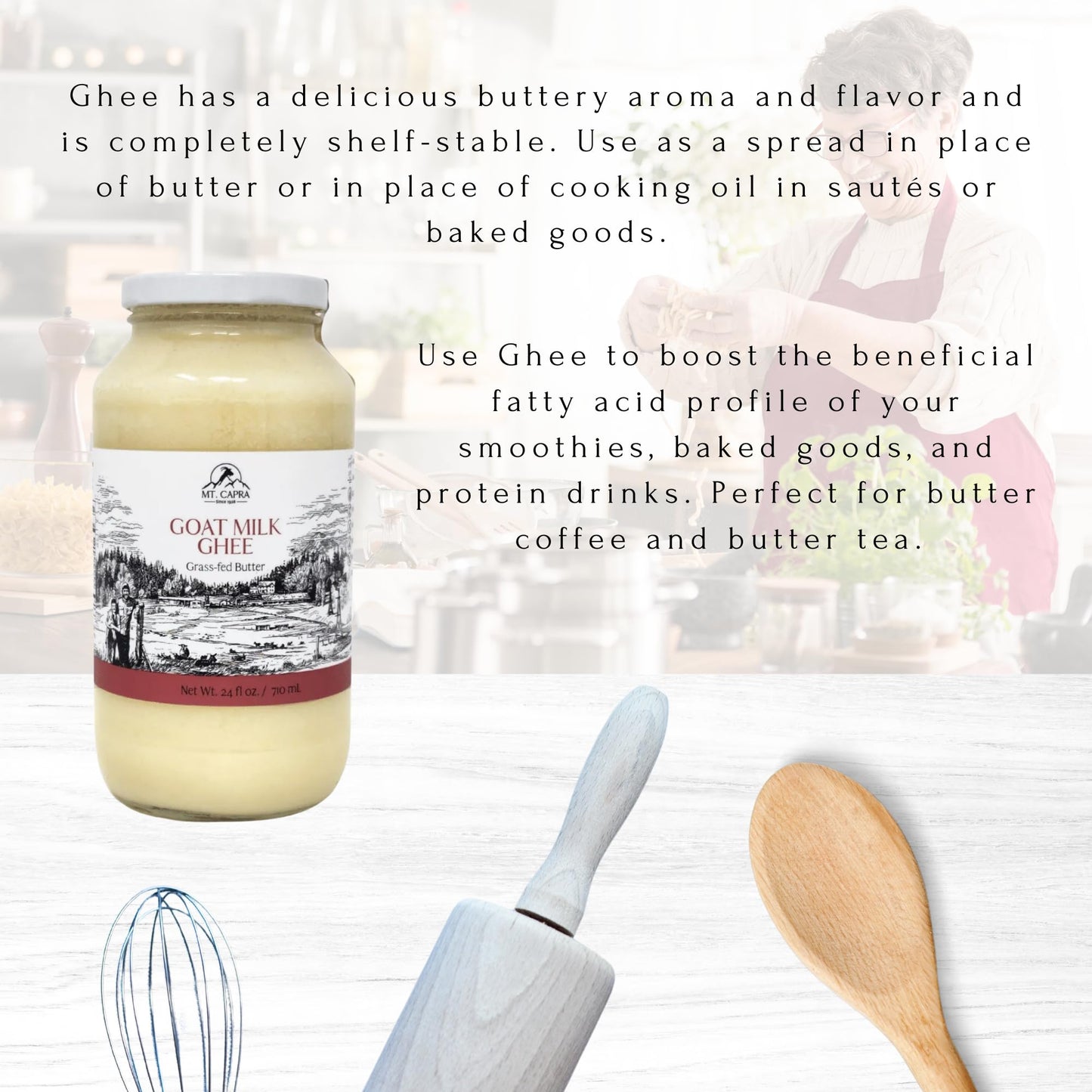 Mt. Capra Goat Milk Ghee | Grass-Fed Clarified Butter High in MCT Oil Perfect for Bulletproof Coffee, Keto, Paleo, and Whole 30