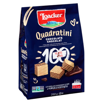 Loacker Quadratini Chocolate Wafer Cookies - 30% Less Sugar - Enhanced Crispy Bite Size Wafers With Chocolate Cream Filling - Resealable Family Pack - Non-Gmo - Fine Flavor Cocoa From Our Sustainable Farming Program - Large Snack Bag 250G/8.82Oz