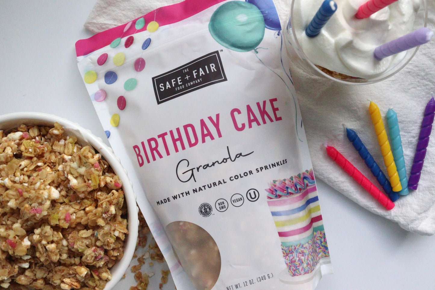 Safe + Fair Birthday Cake Granola - Gluten-Free, Dairy Free and Vegan Breakfast, Snack or Dessert - Free From Top 9 Allergens, T