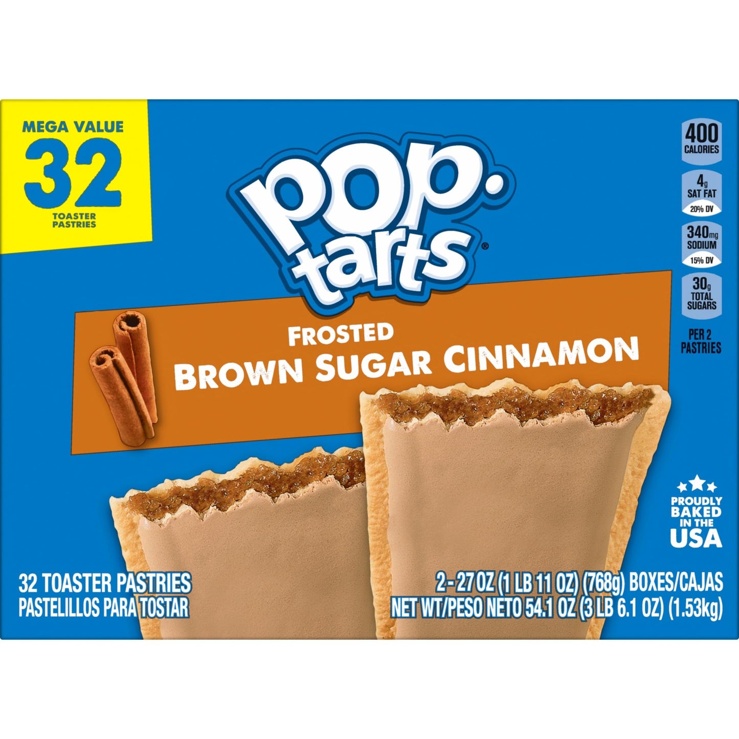 Pop-Tarts Toaster Pastries  Breakfast Foods  Kids Snacks  Family Pack  Frosted Brown Sugar Cinnamon (32 Pop-Tarts)