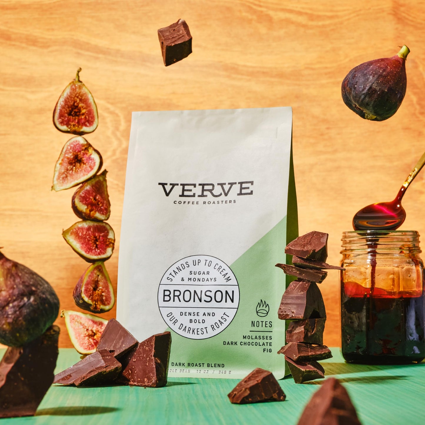 Verve Coffee Roasters Whole Bean Coffee Bronson Blend, French Dark Roast, 12oz Resealable Pouch, Ideal for Hot or Cold Brew