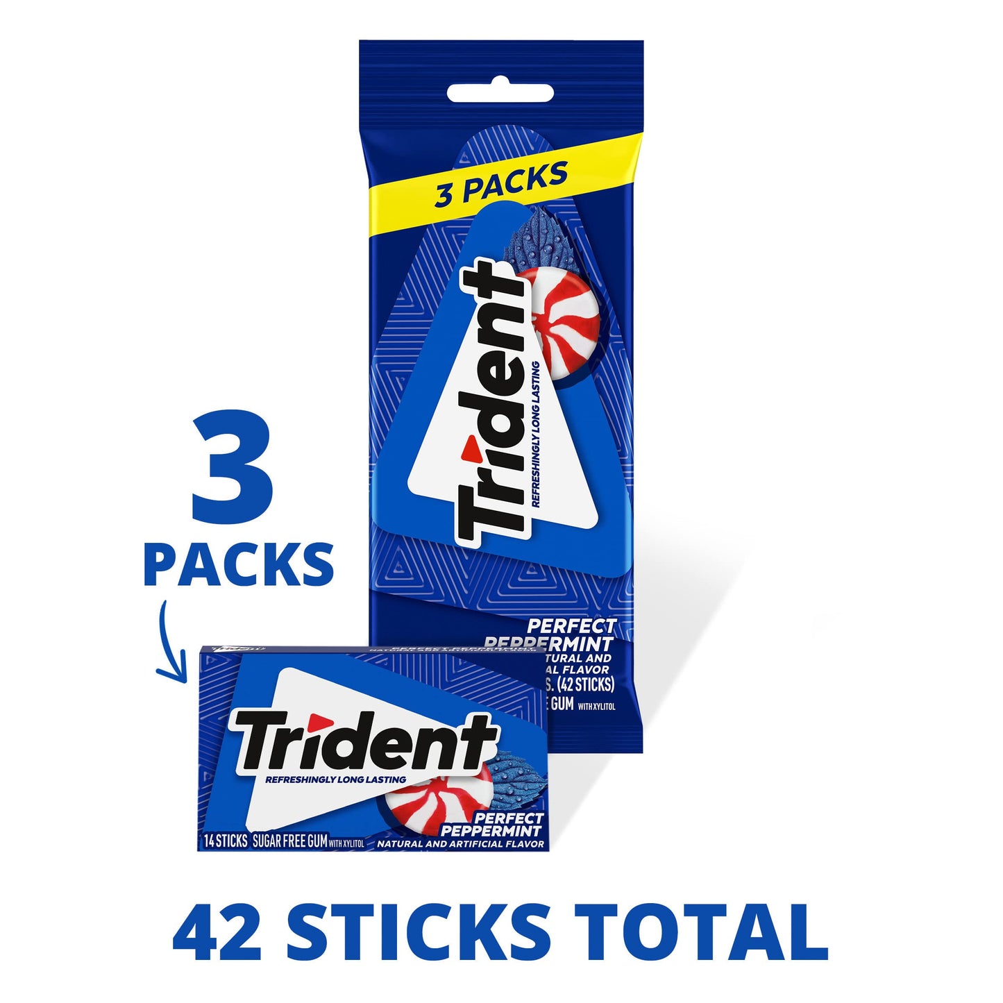 Trident Sugar Free Gum  Perfect Peppermint Flavor  14 Count(Pack of 3)