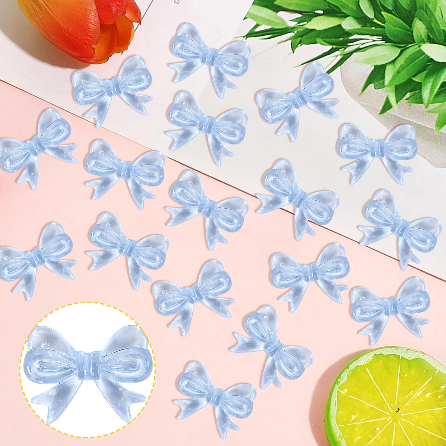 YCTHUNFISH 30 Pack Pink Bow Cupcake Toppers Paper Bowknot for Birthday Party, Wedding, Bridal Shower, Blue