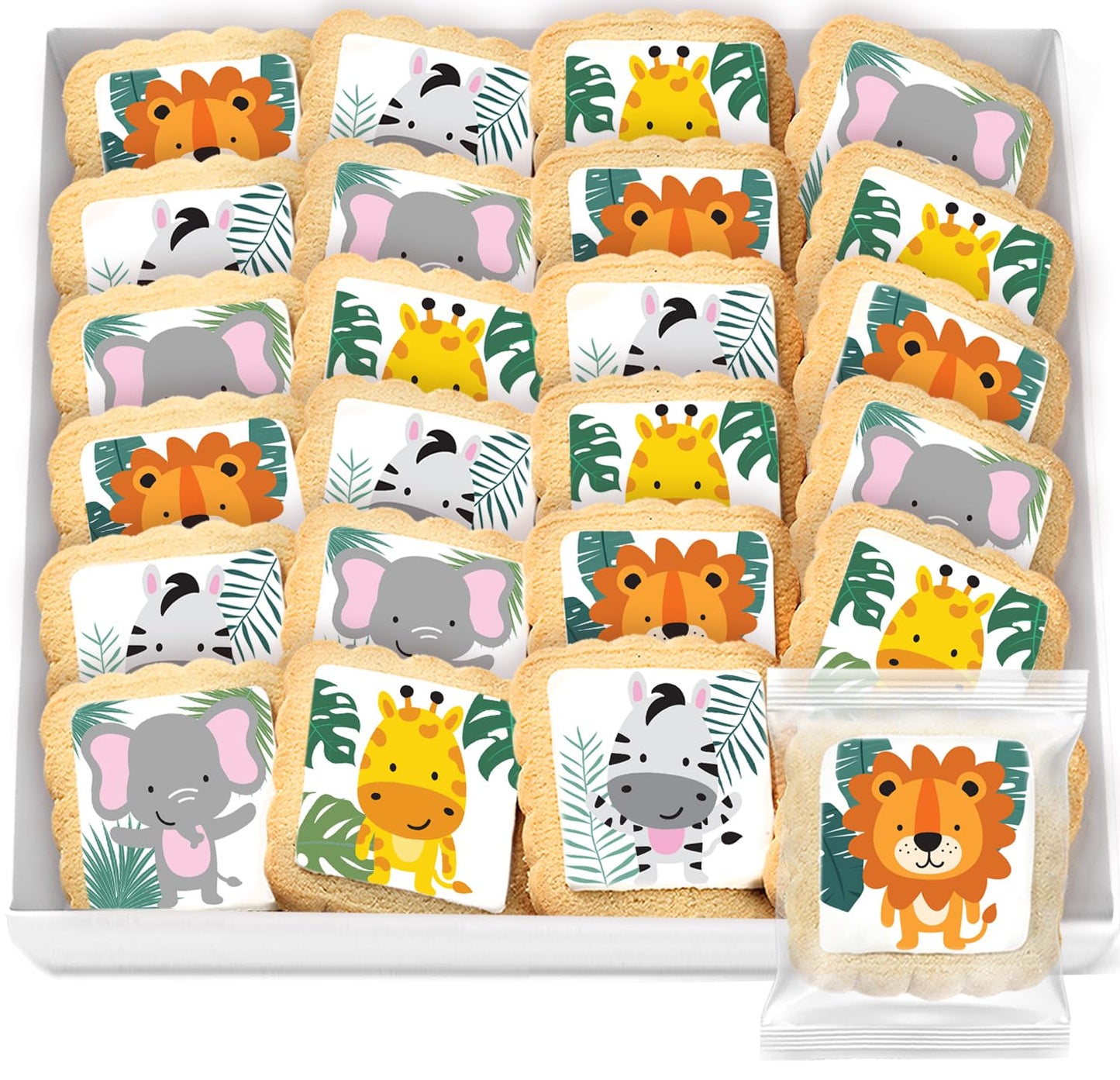 Safari Animal Cookies Theme Individually Wrapped Themed Party Favors Baby Shower 24 Pack Bulk For Birthday Party Zoo Jungle Suga