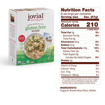 Jovial Whole Grain Brown Rice Farfalle Pasta, Gluten Free, Dairy Free, 12 Oz, 2 Pack