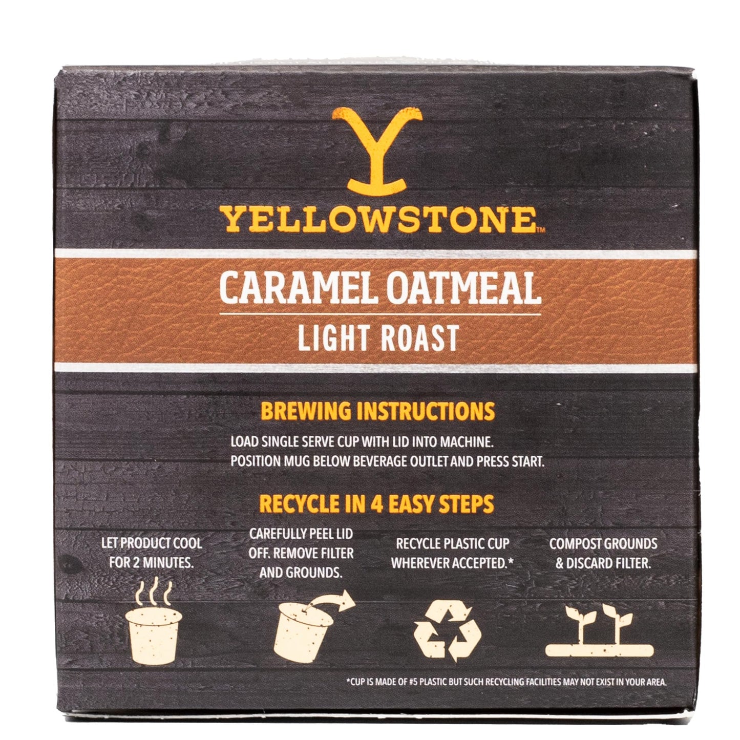 Y Yellowstone Caramel Oatmeal Light Roast Coffee, 100% Arabica Beans, Single Serve Recyclable Pods, 12 Count