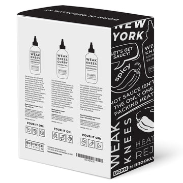 Bushwick Kitchen Sriracha Sampler Gift Box, Set Includes Gochujang Sriracha, Super Spicy Gochujang Sriracha, Curry Sriracha Hot
