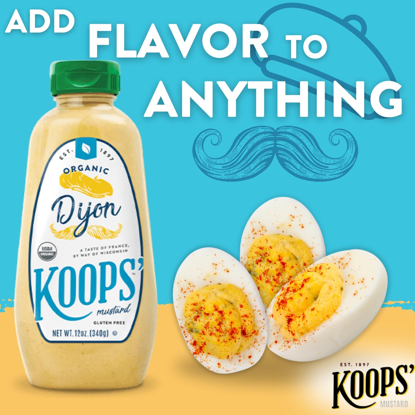 Koops Organic Dijon Mustard - Dijon Seasoning, Gluten-Free, Kosher, Non-GMO, USDA Certified Organic Mustard Sauce, Made in the