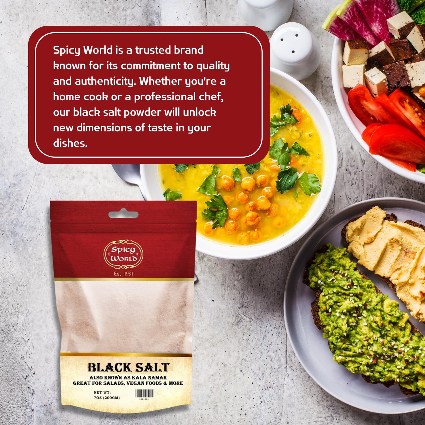 Spicy World Black Salt Powder (Kala Namak Mineral) 7 Oz - Vegan, Pure, Unrefined, Non-GMO & Natural - Perfect for Tofu Scramble,