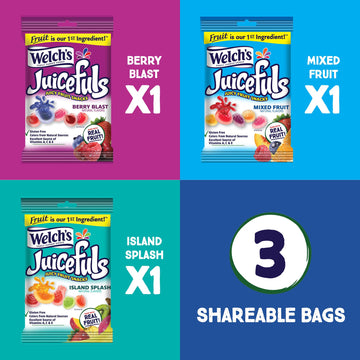 Welch'S Juicefuls Juicy Fruit Snacks, Mixed Fruit, Berry Blast & Island Splash Fruit Gushers Variety Pack, Perfect For School Lu