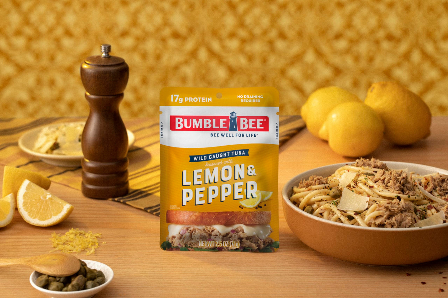 Bumble Bee Lemon & Pepper Seasoned Tuna, 2.5 Ounce Pouch (Pack of 4)