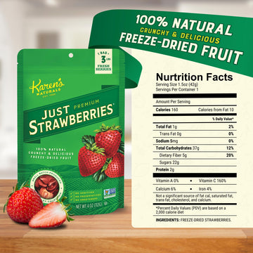 Karen'S Naturals Freeze-Dried Strawberries, 4Oz, Pack Of 2 - Flavor Packed Freeze Dried Fruit Snack, Crunchy Strawberries, Healt