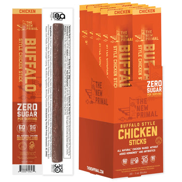 The New Primal All Natural Chicken Sticks, Buffalo Style, Keto & Gluten Free Healthy Snacks For Adults, Sugar Free Low Carb Snack, Paleo, 9G Protein, 60 Calories Buffalo Chicken, 20 Count