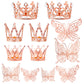 30 Pieces Mini Crown Cake Topper Small Rose Gold Crown Mini Tiara With 3D Rose Gold Butterfly Decoration 3D For Flower Arrangeme