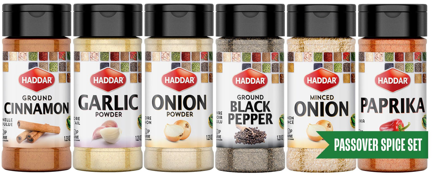 Haddar Passover Spice Set, 6 Essential Spices, 1.23 oz | Garlic Powder, Onion Powder, Paprika, Ground Black Pepper, Ground Cinna