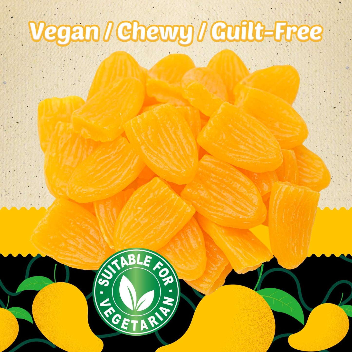 Amos Chewtopia Mango Gummy Jerky - Vegan Chewy Fruit Snack, Tastes Like Real Dried Mango, Soft & Chewy Gummy Candy, 8.47Oz Box (