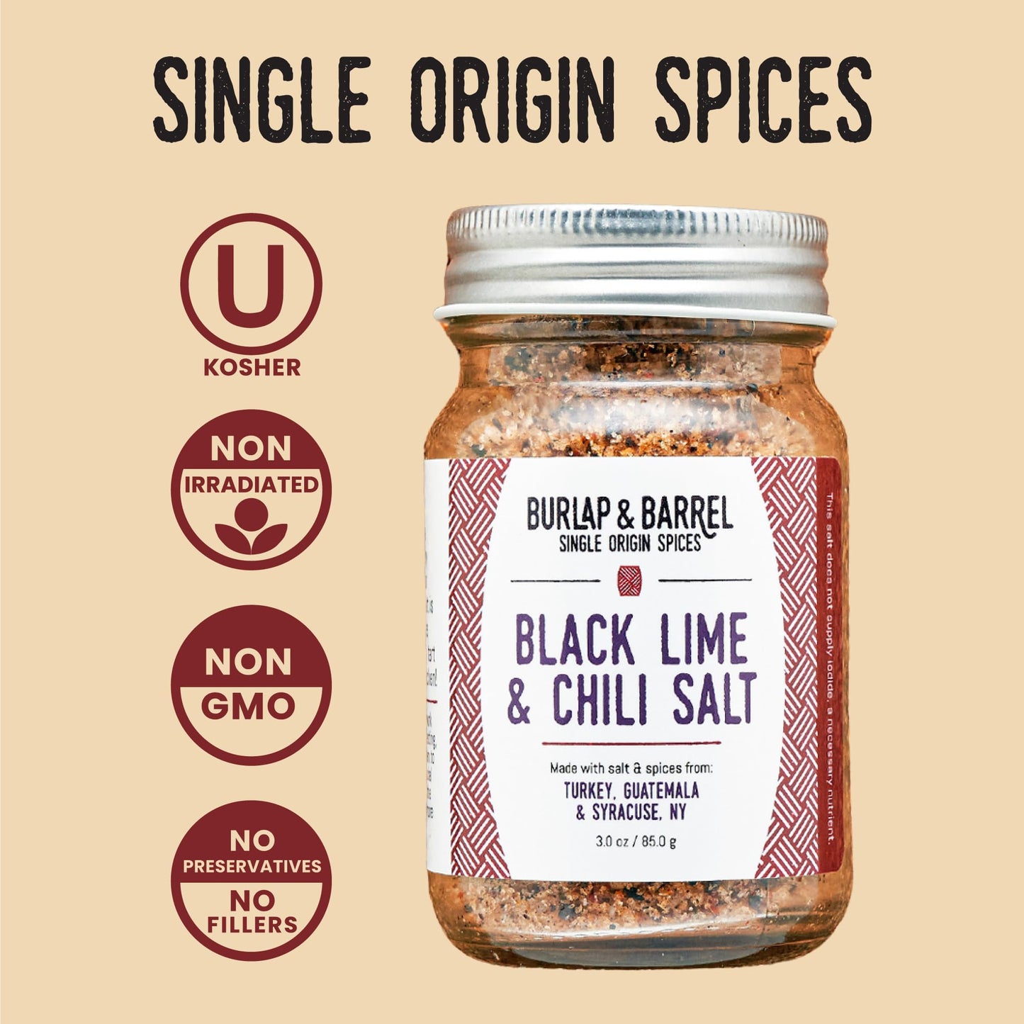 Burlap & Barrel Black Lime & Chili Salt - Savory Seasoning for Seafood & Grilling - 3 oz Glass Jar