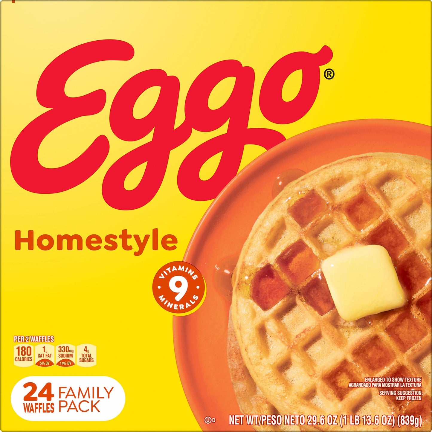 Eggo Frozen Waffles, Frozen Breakfast, Breakfast Food, Family Pack, Homestyle, 29.6oz Box (24 Waffles)