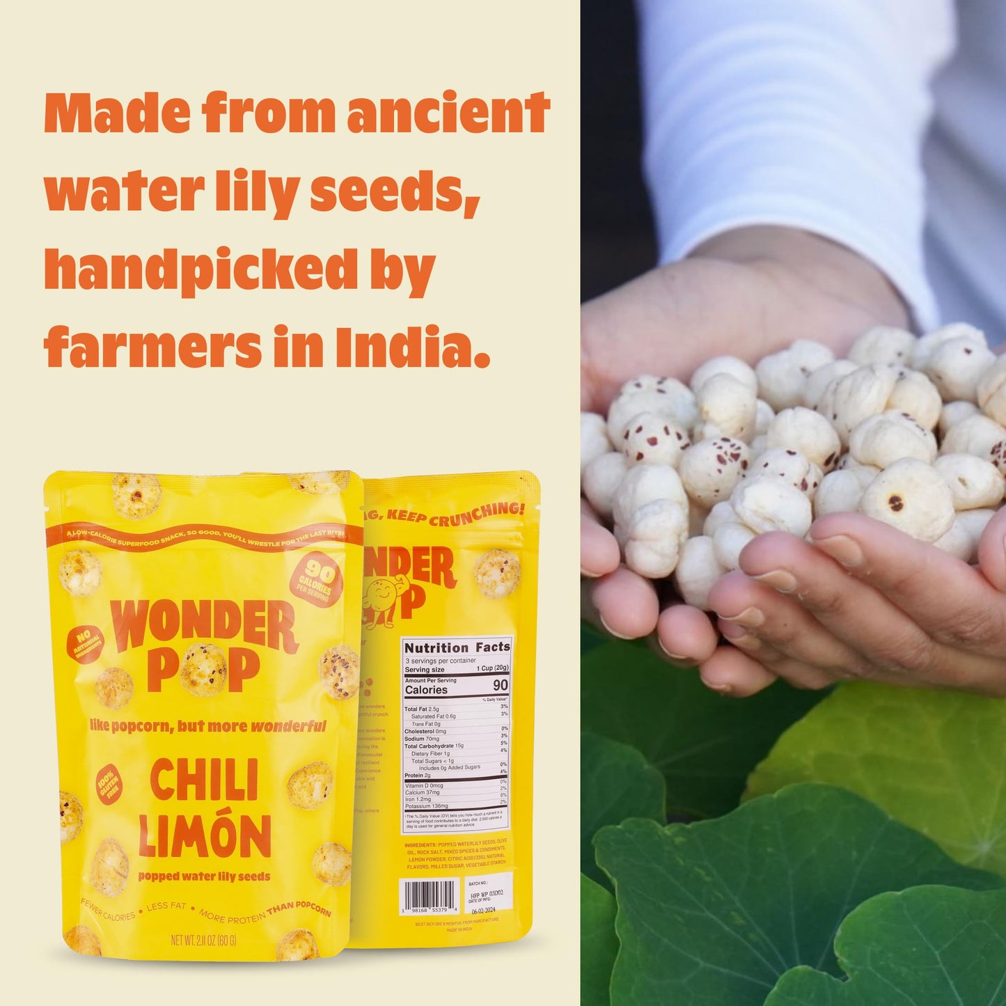 WonderPop Chili Limon - Popped Water Lily Seeds (6-Pack) | High Protein, 90 Calorie, Vegan, Gluten-Free, Non-GMO | Delicious Low