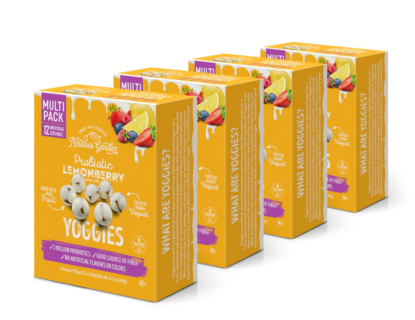 Nature's Garden Probiotic Lemon Berry Yoggies 12 x 0.7oz (Pack of 4) - Yogurt Covered Fruit Bites
