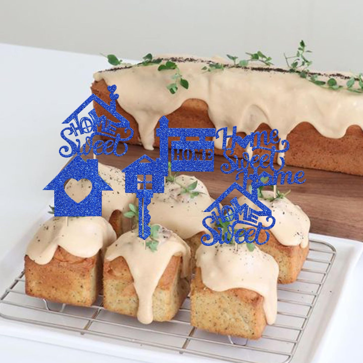 Rssta i Cupcake Toppers - 30 Pack Sweet Home Housewarming Decorations - Deep Blue Paper Picks