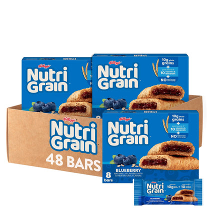 Nutri-Grain Soft Baked Breakfast Bars, Kids Snacks, Whole Grain, Blueberry (6 Boxes, 48 Count)