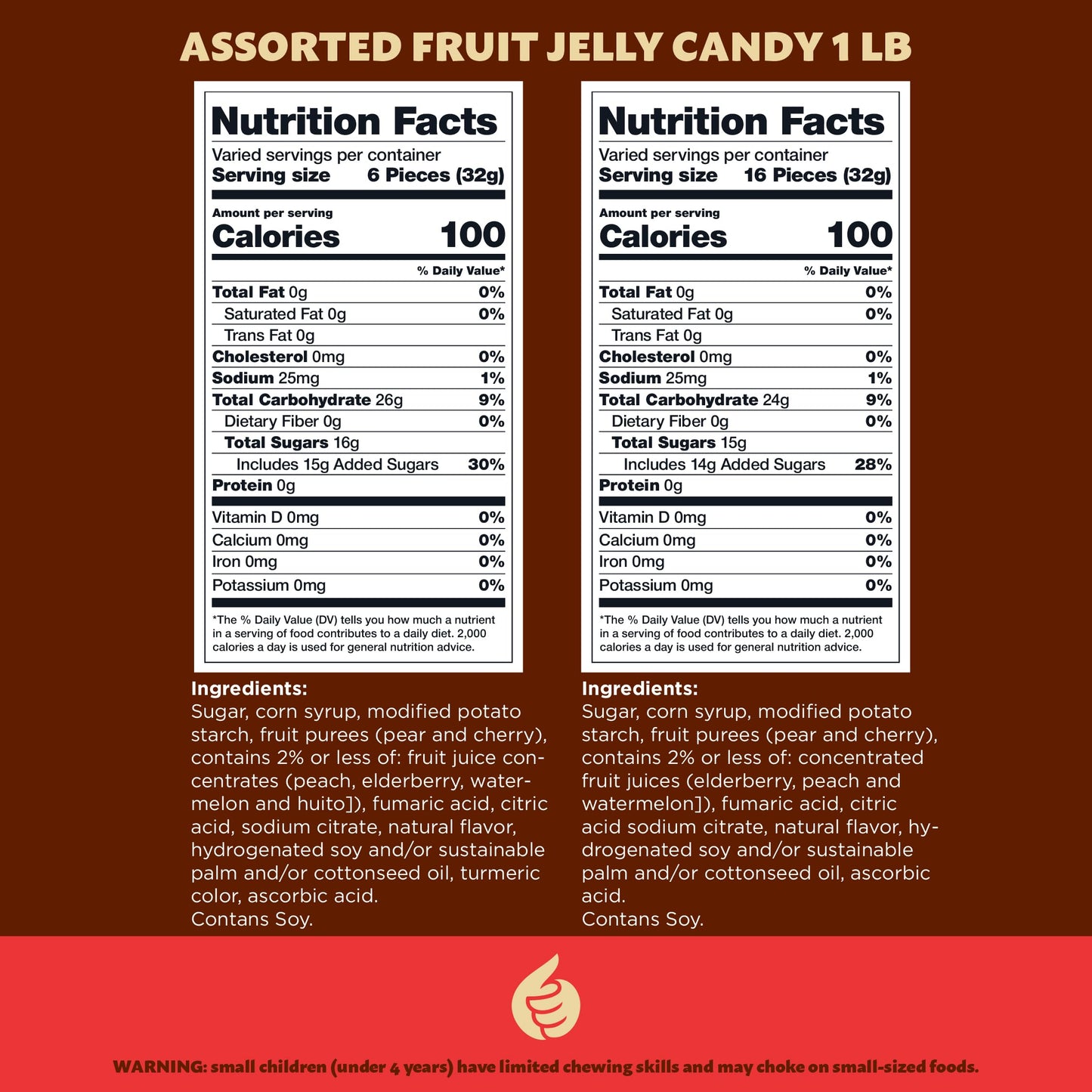 Sour Fruit Jelly Candy Mix | 1 Pound Bag | Vegan Gummies with Real Fruit Puree | Cherry  Watermelon  Peach | Gelatin Free Plant Based Texture | No Artificial Colors or Flavors | Dye Free Candy