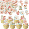 Gyufise 48Pcs Baby Shower Bear Cupcake Toppers - Blue, Pink - 1.8x1.4 Inch - Edible, Safe for Cakes, Cookies, Fruits - Baby Show