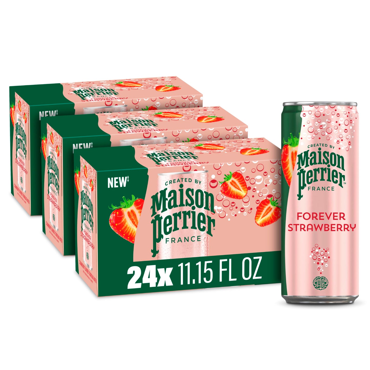 Maison Perrier Strawberry Flavored Sparkling Water, 11.15 Fl Oz Cans, 8 Count, Pack of 3