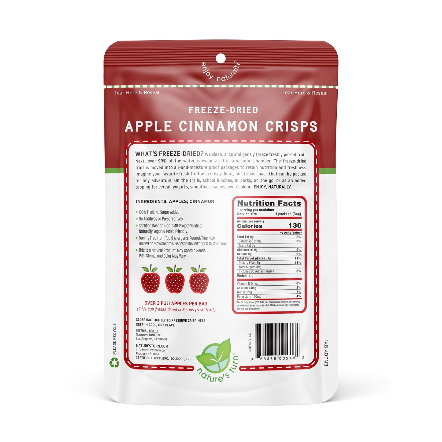 Natures Turn Freeze-Dried Fruit Snacks, Apple Cinnamon Crisps, Pack Of 2 (1.2 Oz Each)
