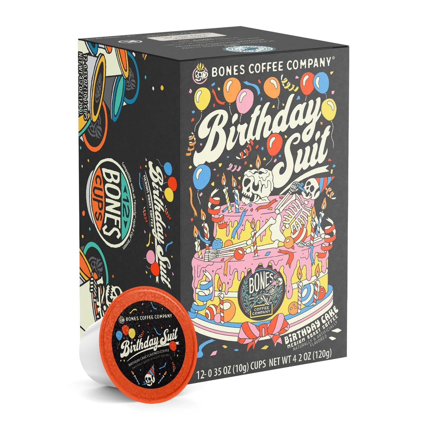 Bones Coffee Company Flavored Coffee Pods, Birthday Cake Flavor, 12 Count Single-Serve Pods