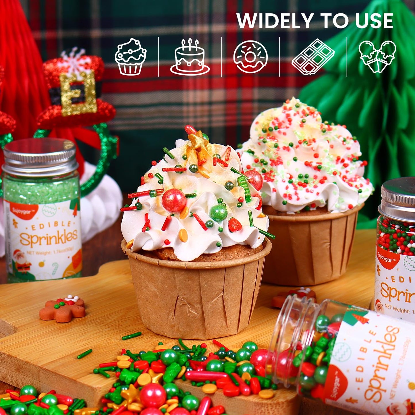 Christmas Sprinkles For Cupcake Toppers, Edible Christmas Sprinkles Set, Sujoygar Sprinkles For Cake Baking Decorating Cookies H