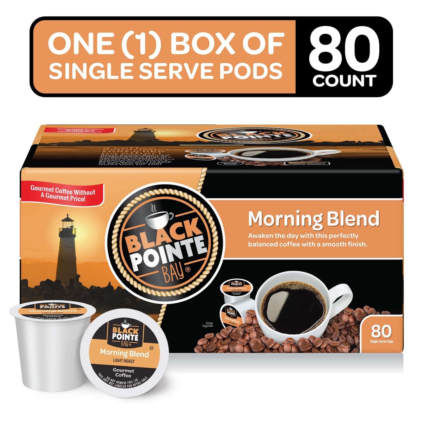 Black Pointe Bay Coffee Morning Blend  Light Roast  80 Count  Single Serve Coffee Pods for Keurig K-Cup malt-inspired
