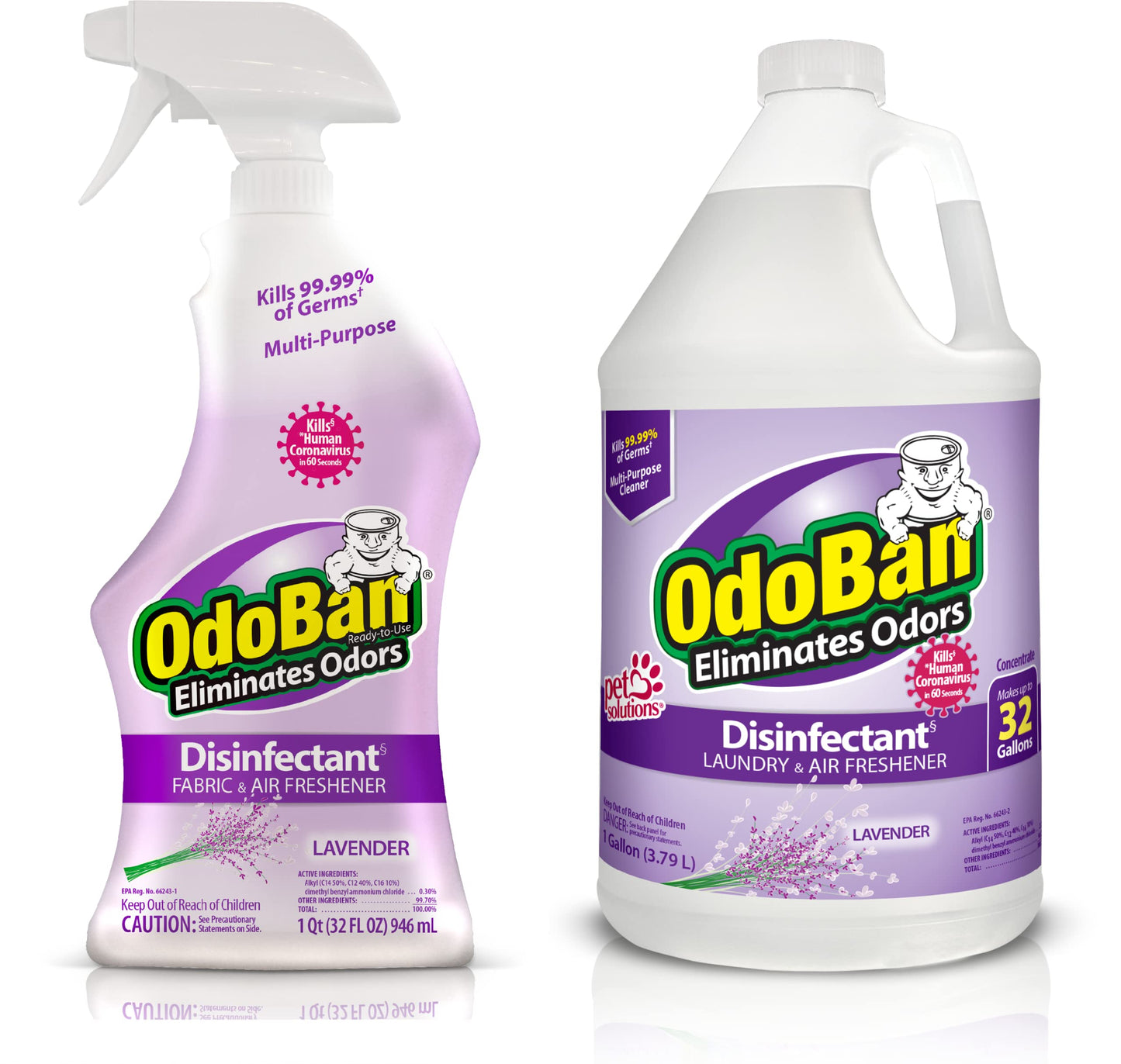Odoban Ready-To-Use Disinfectant And Odor Eliminator, Set Of 2, 32 Oz Spray And 1 Gallon Concentrate, Lavender Scent